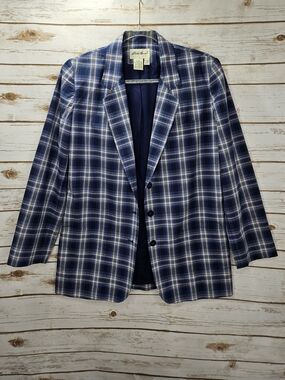 Eddie Bauer Blue Plaid Classic Cotton Blazer Size Small